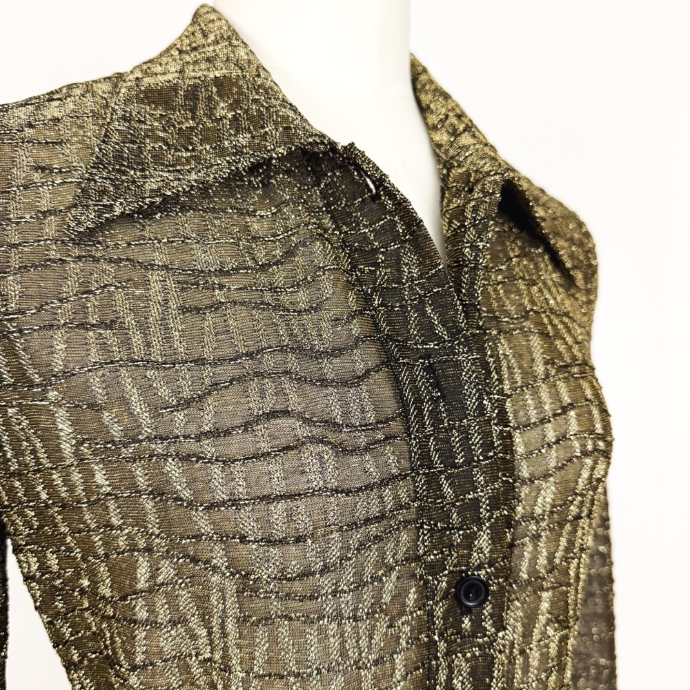 Vintage 90’s Sheer Metallic Textured Button-Front Blouse in Black & Gold Size S - Picture 2 of 9